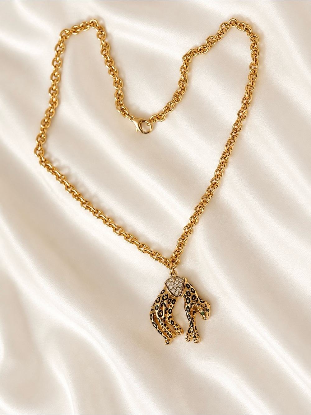 Vintage Gold Leopard Pendant Necklace with Black Spots